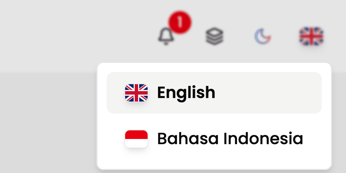 My Portal header with the English and Bahasa Indonesia language menu open