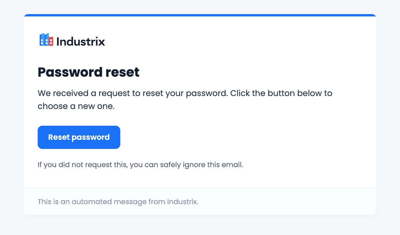 Example password reset email with a Reset password button