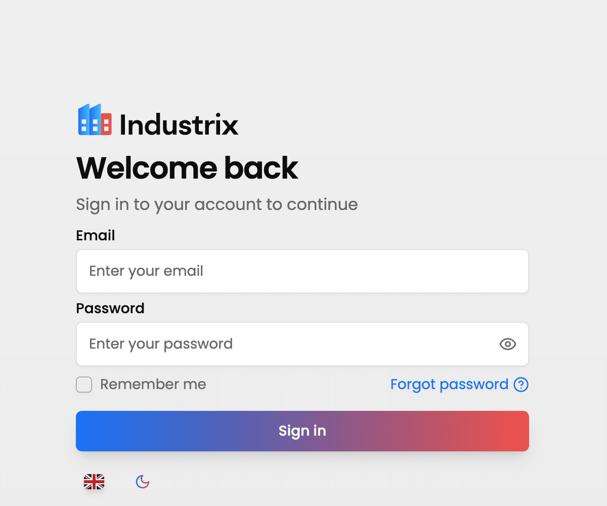 Sign-in page with email, password, and Sign in controls