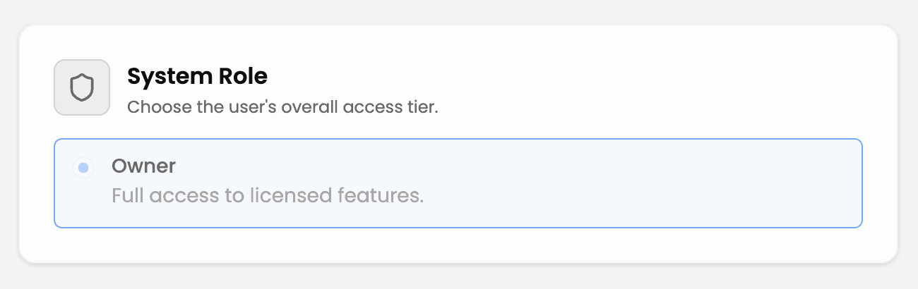 Owner selected as the system role on a user detail page