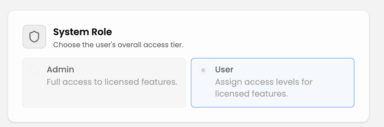 User selected as the system role on a user detail page
